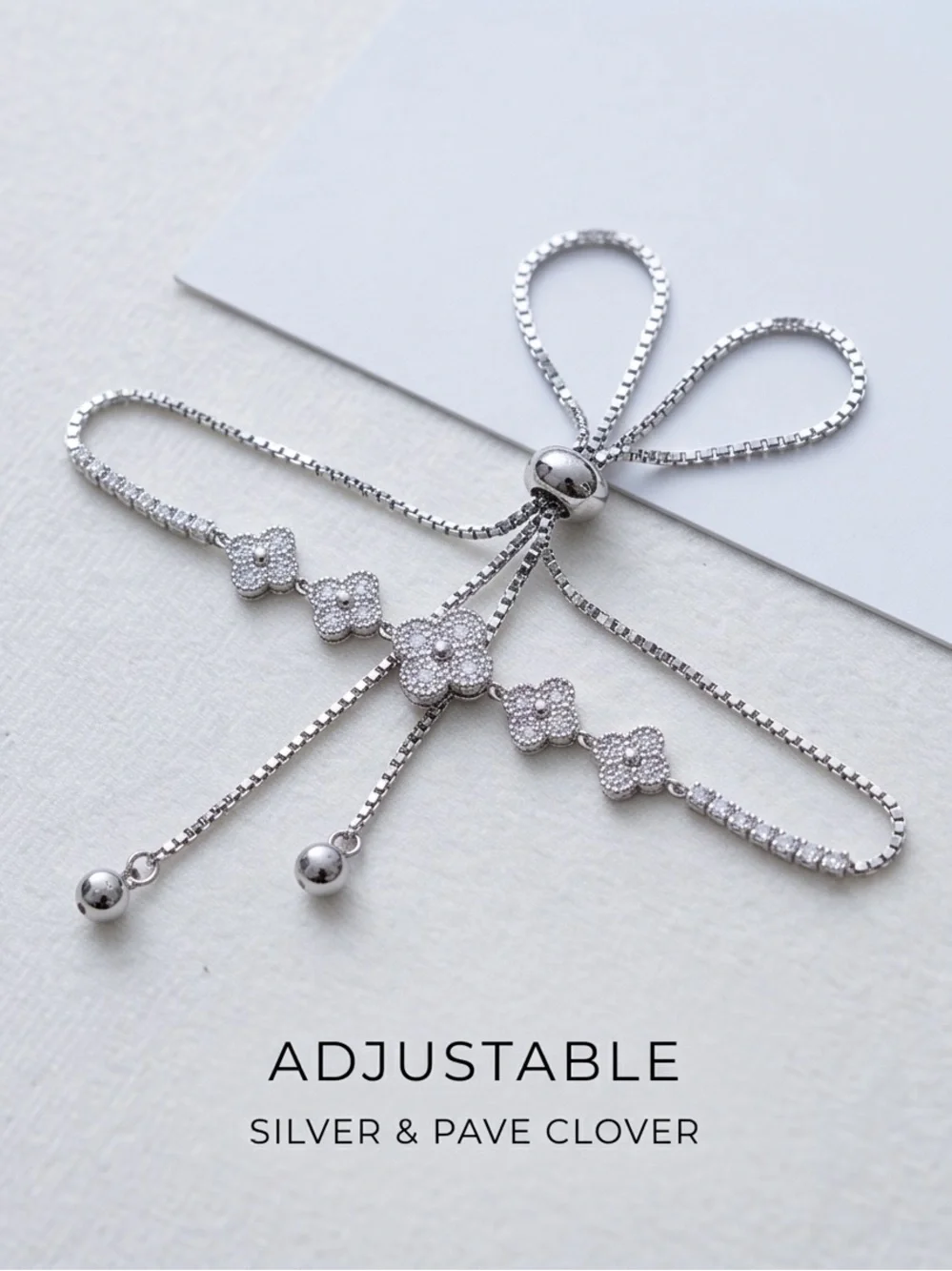 Silver Plated Pavé CZ Adjustable Bracelet – Up to 8